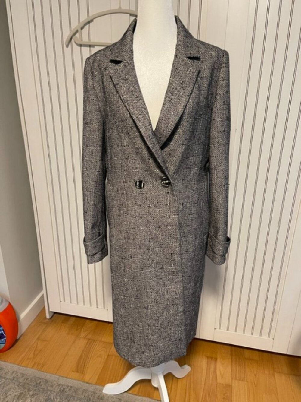 The Izzat Gray Wool Blend Long Coat Women’s Double Breasted Korean Designer